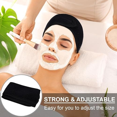 Whaline 3Pcs Spa Facial Headband White Black Grey Head Wrap Terry Cloth Waffle Adjustable Makeup Headband for Bath Sports Washing Face Shower thumbnail 4