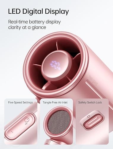 JISULIFE Mini Handheld Fan Life9S - Sleek Chrome: Turbo Power, 22 Hours Cooling, LED Display, 5000mAh, 5-Speed, Small Portable Fan for Travel, Cruise, Concerts, Trendy Gifts for Women Men - Pink thumbnail 5