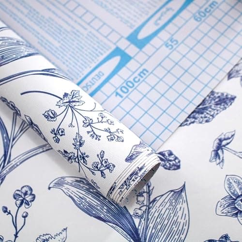 lenify Floral Peel and Stick Wallpaper Blue Contact Paper 16.9inch x 118.1inch Blue and White Wallpaper Boho Removable Vintage Wall Paper Self Adhesive Flower Decor Vinyl for Cabinets Drawer thumbnail 5