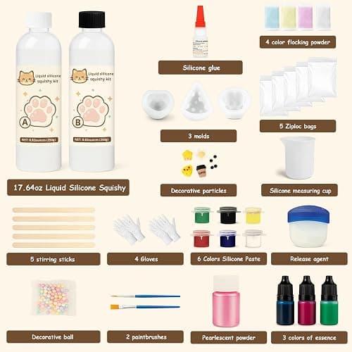 GDDP Squishy Making Kit, 18oz DIY Liquid Slilicone Squishy Kit, Liquid Silicone 1:1 AB Ratio Epoxy Resin Mix with 3 Molds for Squishy Making, Mold Cat Claw, Hamster, Cheese thumbnail 2