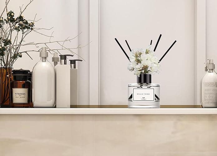 WEALD TRIBE Real Flower Reed Diffuser Set of 3 for Bathroom Air Fresheners, Oil Defusers | Fresh Linen/Ocean/Eucalyptus & Mint Scent(1.7 fl oz Each Pack) Home Fragrance with 12 Stick | Shelf Decor thumbnail 5