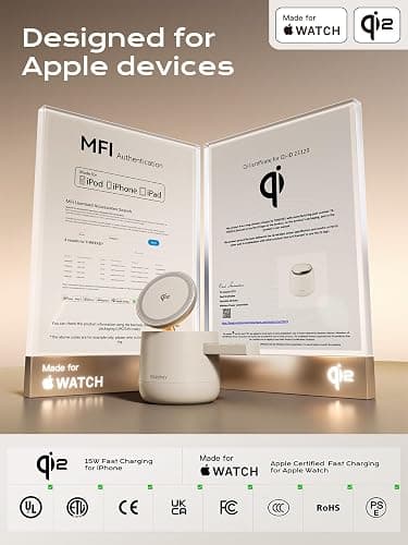 MFI Certified by Apple, 4 in 1 Magsafe Wireless Charging Station, Qi2 15W Magsafe Charger for iPhone 17/16/15/14/13/12 Series, iWatch, Airpods, iPad, 65W Charger Included (Sand, 4 in 1) thumbnail 2