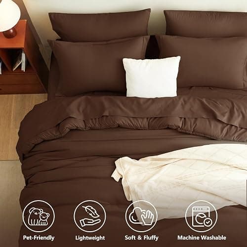 CozyLux Twin XL Comforter Set College Dorm Essentials, 5 Pieces Brown Bed in a Bag Twin Extra Long Comforter Set with Sheets, Pillowcase & Sham, Soft Down Alternative Bedding Sets, Back to School thumbnail 2
