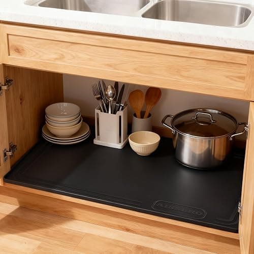 Aisslro Under Sink Mat 22" X 19", Waterproof Silicone Under Sink Mats for Kitchen, Anti-Leak Shelf Liner & Cabinet Protector with Raised Edge, [BPA Free] Bathroom Tray Home Organizer, Black thumbnail 7