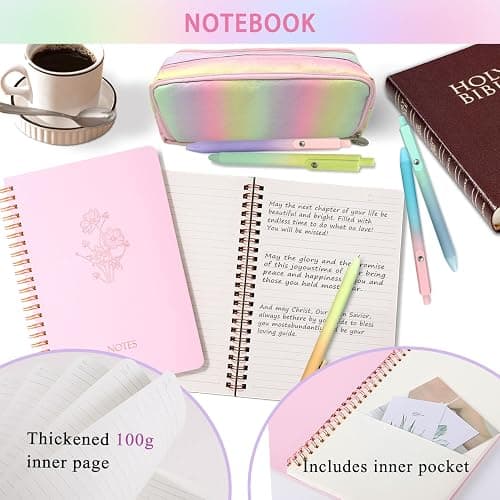 52Pcs Aesthetic School Supplies Set,Bible Study Supplies Journaling Kit for Women,with Large Iridescent Pencil Case, journal notebook,No Bleed Highlighters and Pens,Sticky Notes, (Rainbow-colored) thumbnail 6