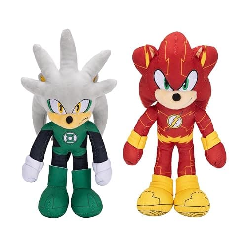 Sonic The Hedgehog DC Comics Sonic as The Flash and Silver as Green Lantern 9” Plush 2-Pack - Image 1