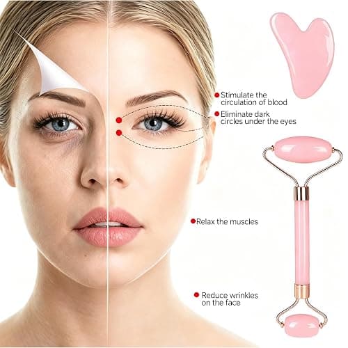 Skincare Tools Set with Facial Cleansing Brush, Ice Roller & Gua Sha Set | Pink Facial Cleansing and Massage Set, Reusable Ice Face Roller for Wrinkles Fine Lines Puffiness, Self Care Gifts for Women thumbnail 6