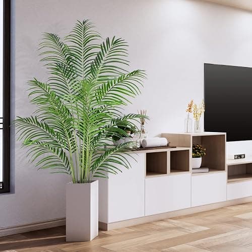 Keeplush Artificial Palm Tree 6ft Tall Fake Palm Tree Indoor Decor with 18 Leaves and Real Bark Design Faux Tropical Areca Palm Silk Floor Plant in Pot for Home Office Living Room Bedroom Decor 1pcs thumbnail 7