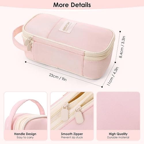 SKYDUE Pink Pencil Case for Girls - Aesthetic Pencil Bag with Multi-Compartment, Large Capacity Zippered Pencil Pouch for School Supply thumbnail 6