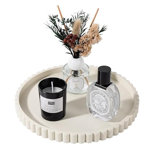 Round Bathroom Tray Perfume Organizer Coffee Table Decor, 9" Beige | Silicone, Non-Slip, Heat-Resistant, for Kitchen,Vanity, for Candle, Soap Dish - Image 1