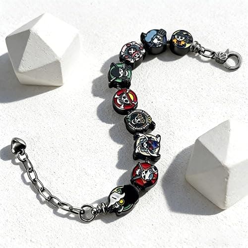 AmaaLeaf OP Charm Bracelet Gift Set 9 Anime-Style Mini Chibi Skull Faces, Luffy, Zoro, Nami, Sanji, Usopp, Robin & More, Removable Alloy Chain for Fans thumbnail 7