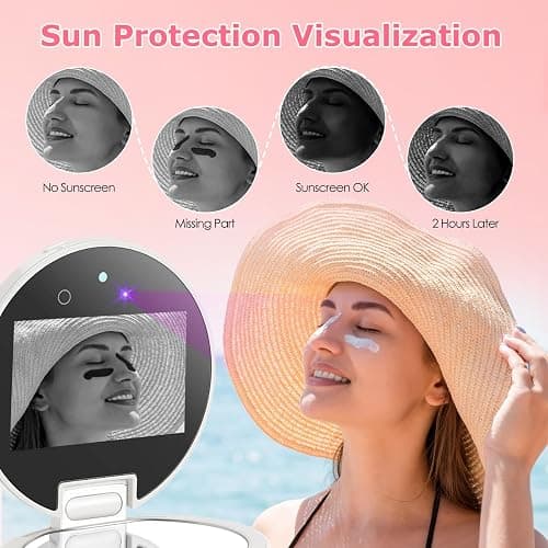 UV Camera for Sunscreen Test UV Mirror Sunscreen Camera, 3.8 Inch Rechargeable 2X Magnifying Vanity Mirror with Light Handheld Double-Sided Pocket Mirror for Skin Protection(White) thumbnail 4
