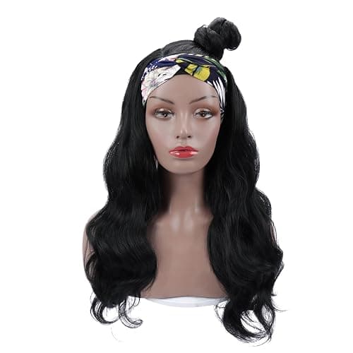 Colorful Queen Glueless Headband Wig Long Black Body Wave Headband Wigs for Black Women Synthetic Natural Looking Wavy Wig Heat Resistant 180% Density (26inch, 1B#) thumbnail 8