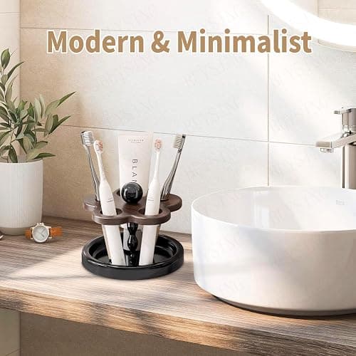 Wooden Toothbrush Holders for Bathroom 5-Slot with Cute Flower Pattern | Natural & Eco-Friendly,Open Airflow,Multi-Functional Storage,Easy to clean,Modern & Minimalist thumbnail 4