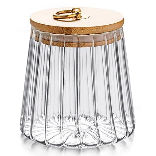 Glass Coffee Nuts Canister Airtight Storage Jar Petal Decorative Container with Bamboo Lid Metal Handle Easy to Grasp 1600ml, 54 FL OZ (Large Conical) - Image 1