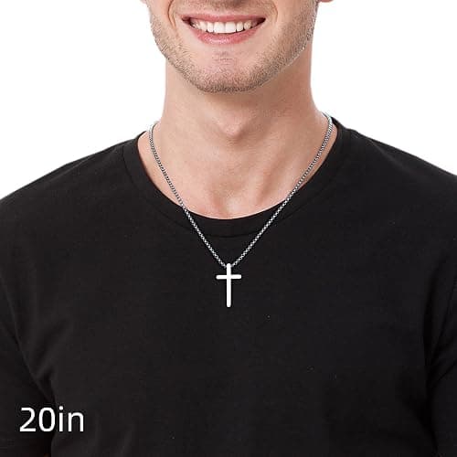 Yooblue 2/3 Pcs Cross Necklace for Men, Silver Black Gold Cross Chain Necklace, Stainless Steel Cross Pendant Jewelry Gifts for Men 16-30 Inches thumbnail 2