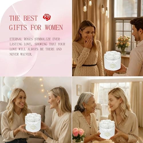 7 Forever Flowers in a Luxury Suede Box, Preserved Roses Birthday Gifts for Women, Romantic Anniversary Wedding Gifts for Women Her Girlfriend Wife, White thumbnail 7