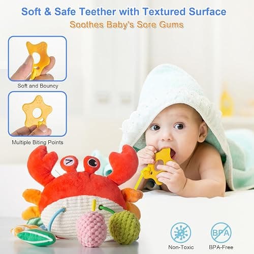 Lynncare Car Seat Toy for Babies 0-6 Months, Stroller Toy with a Convenient Clip, Carseat Toys Hanging Baby Accessories,Built-in Bell, Rattle,Mirror for Infant,Babies Gift 0-3-6-12 Months Boy Girl thumbnail 6
