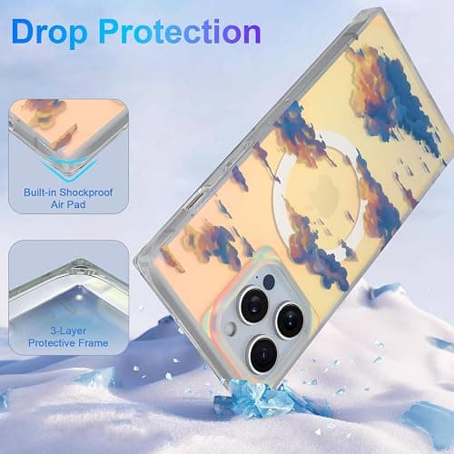 Heaofei Cute Case for iPhone 13 Pro Case for Women Girls [Compatible with Magsafe] Aesthetic Iridescent Cloud Pattern Design, Girly Glitter Sparkly Bling Rectangle Magnetic Protective Phone Cover thumbnail 5
