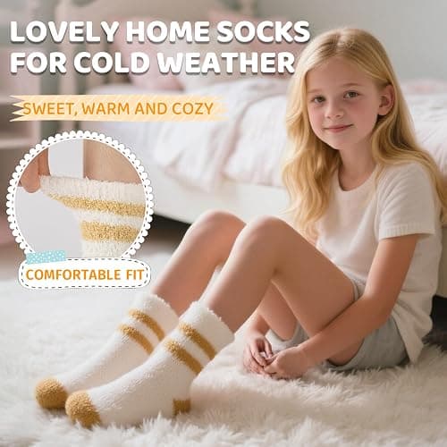Comfoex Kids Fuzzy Socks Girls Slipper Soft Fluffy Cozy Cabin Warm Winter Home Socks 5 Pairs for Age 4-14 thumbnail 2