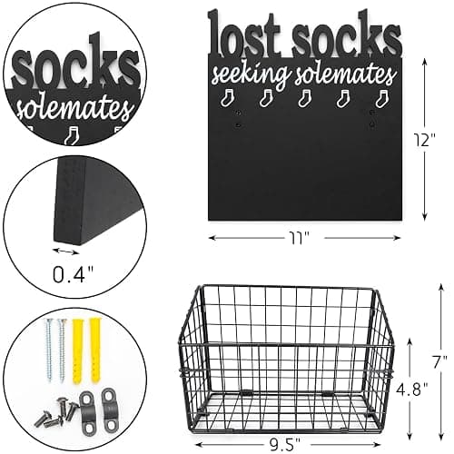 CQNET Lost Socks Basket for Laundry Room, Rustic Farmhouse Cutout Letters Organization, Home Wooden Decor And Accessories, Seeking Solemates Sign thumbnail 3