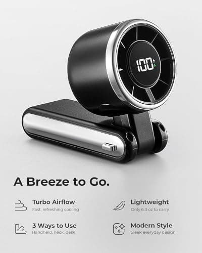 Bearwind Portable Handheld Turbo Fan - 5 Gear High Speed 4000mAh Rechargeable Mini Personal Hand Fan Blow Cold Air, Battery Operated Travel Essentials, Beach Vacation, Gifts for Women, Men (Black) thumbnail 2