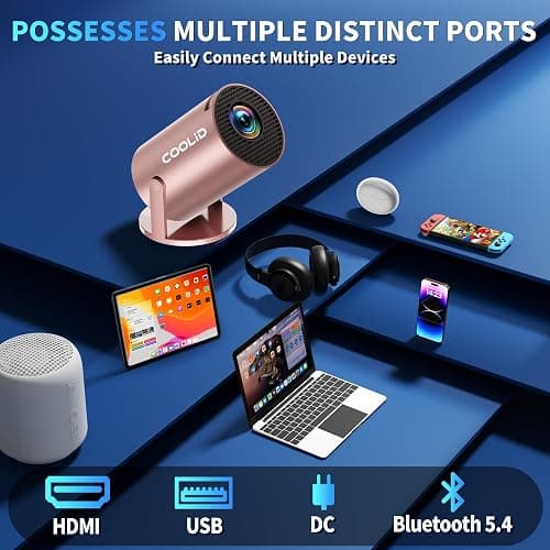 [Built-in Apps & 2025 Upgraded] Mini Projector Support 4K 1080P Auto Keystone 270° Rotatable with WiFi 6 and Bluetooth 5.4, Projector Portable Compatibile with HDMI/TV Stick/Memory Stick/Laptop-Gold thumbnail 6