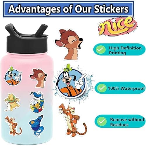100pcs Cartoon Disney Mix Stickers for Kids, Cute Character Waterproof Vinyl Decal for Adult Teen Boy Girl Water Bottle Laptop Phone Skateboard Guitar Notebook Computer Luggage thumbnail 3