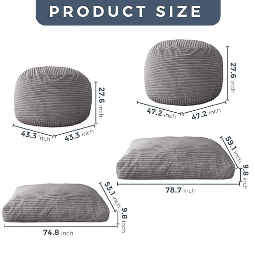 MAXYOYO Giant Bean Bag Chair Bed for Adults, Convertible Beanbag Folds from Lazy Chair to Floor Mattress Bed, Large Floor Sofa Couch, Big Sofa Bed, High-Density Foam Filling, Machine Washable Cover thumbnail 3