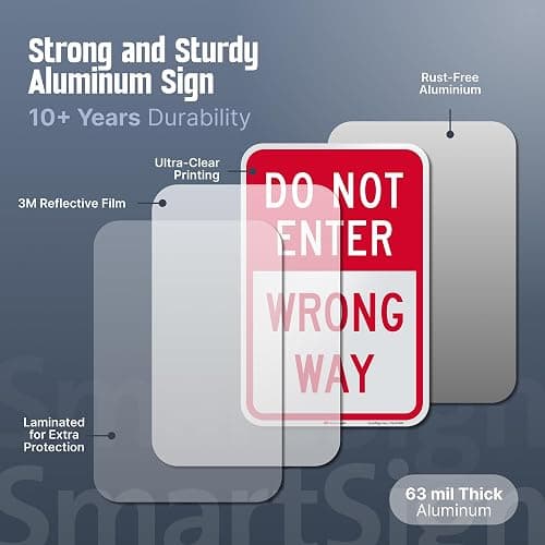 SmartSign 18 x 12 inch “Do Not Enter - Wrong Way” Metal Sign, 63 mil Aluminum, 3M Laminated Engineer Grade Reflective Material, Red and White, Made in USA thumbnail 2