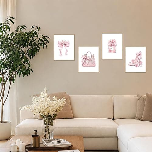 GMCDFHRQ Pink Glam Wall Decor Coquette Aesthetic Posters, Cute Pink Wall Art for Girls Room, Bedroom, Home Decor Gift, 8x10 Inch Set of 4 Unframed Prints.(062) thumbnail 5