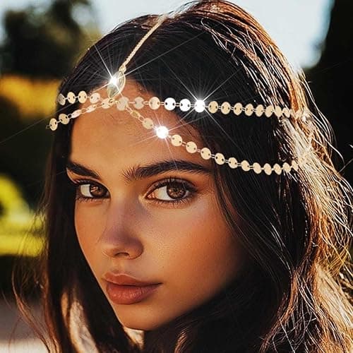 Yean Gold Sequins Head Chain Bohemian Hair Jewelry Headpiece Forehead Band Festival Headband Accessories for Women thumbnail 3