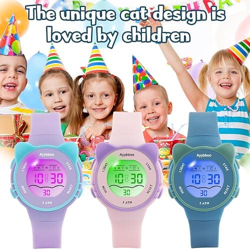 Ayybboo Kids Digital Watches for Girls Boys, 7 Color Lights Waterproof Cute Wristwatches for Kids with Alarm Stopwatch, Great Present for Girls Boys Ages 5-13 thumbnail 5