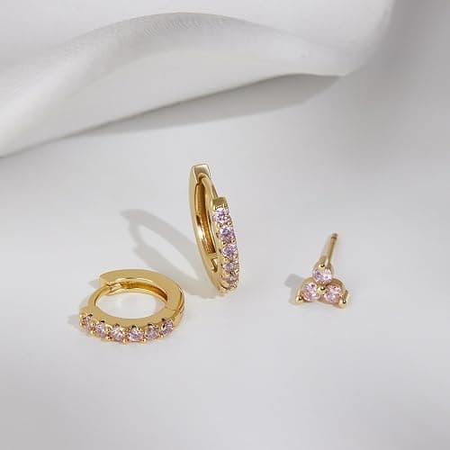 Poxtex Small Hoop Earrings for Women, Diamond Shamrock Stud Huggie Cartilage Earrings Set for Multiple Piercing, 3 Pairs Trendy St Patricks Holiday Jewelry Gifts thumbnail 5