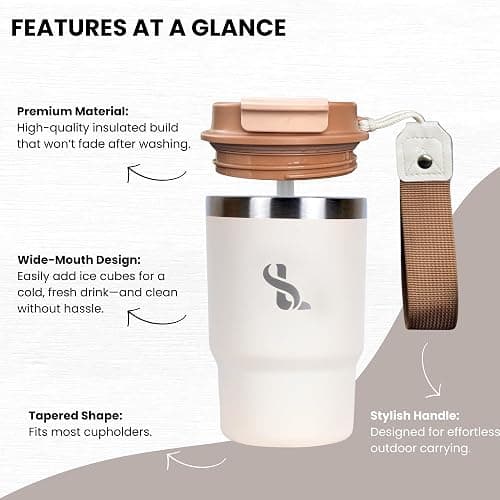 SimplyLivin Insulated Coffee Cup Travel Mug 480ml 16oz | Tumbler Flask with Straw & Spout Lid | Leakproof | 8H Hot 12H Cold | Reusable Coffee Cup | Stainless Steel Tumbler | Gift | Classic Beige thumbnail 5