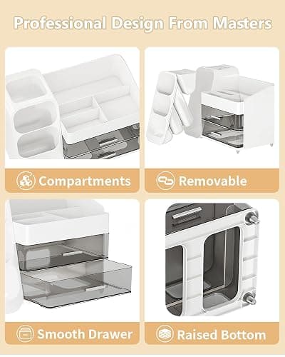 Anylady Makeup Organizer with Drawers, Skincare Organizer (Large Size Thick), Storage Box Cosmetic Display Cases, Make up Organizers for Vanity, Dresser, Desk, Kitchen, Countertop (White) thumbnail 3