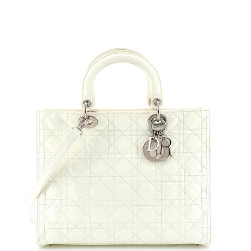 Dior, Pre-Loved Lady Dior Bag Cannage Quilt Patent Large, White - Image 1