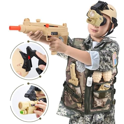 CAPTAIN CHAOWING Kids Army Costume, Military Soldier Dress up Role Play 3+ | 17Pcs Military Soldier Dress Up Kit, Realistic Combat Accessories with Helmet & Vest, Halloween Party, Toys for Ages 3+ thumbnail 6