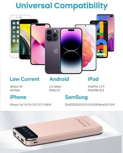 Portable Charger, 10,000 mAh Power Bank, USB C in&Out Fast Charging Battery Pack Compatible with iPhone 15/15 Plus/15 Pro/15 Pro Max, iPhone 14/13/12 Series, Samsung Galaxy etc.-Pink thumbnail 6