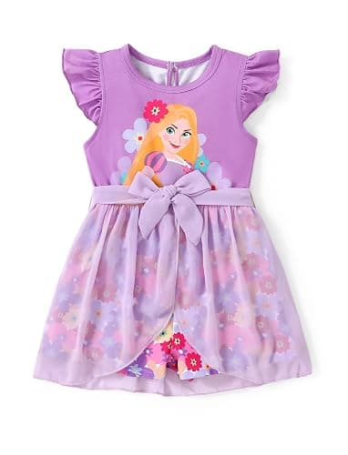 Disney Princess Frozen Elsa Minnie Mouse Stitch Toddler Girl Romper With Skirt Overlay Summer Jumpsuit with Bow 2-6 Years - Image 1