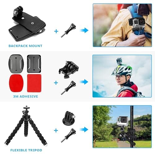 Luxebell Accessories Kit for AKASO EK5000 EK7000 4K WiFi Action Camera GoPro Hero 12 11 10 9 8 7 6 5/Session 5/Hero 4/3+/3/2/1 Max Fusion SJ4000 SJ5000 (14-in-1) thumbnail 7