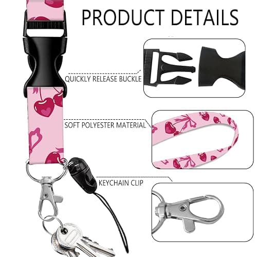ID Badge Holder with Lanyard,Fashionable Retractable Badge Holders Reels with Lanyards Adjustable, for Women Kids Teacher Nurses Doctor Student(Cute cherries with bows) thumbnail 6