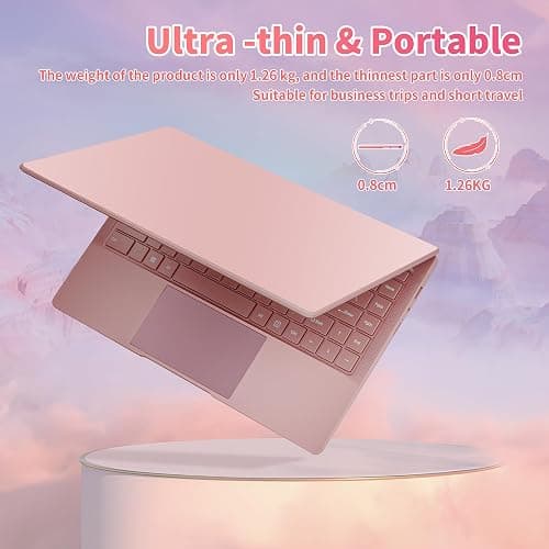 Ultra Light and Portable 14" Rose Gold Laptop -Win11 Pro/Office 2019, Celeron J4105, FHD IPS Display, 6GB RAM, 180° Hinge/HDMI/WiFi/BT - Perfect for Travel, Work, Study, and Play! (128G SSD) - 6G+128G SSD - Rose Gold thumbnail 5