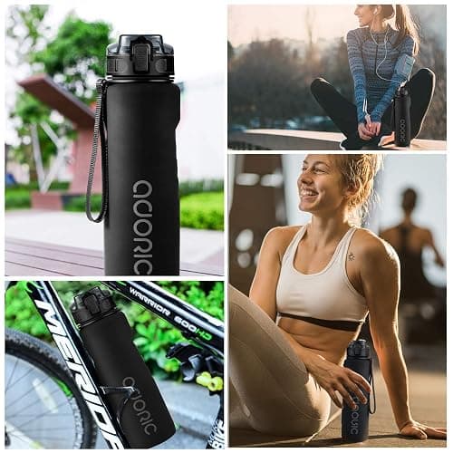 ADORIC Sports Water Bottle 1L, BPA Free Tritan Non-Toxic Plastic Sport Water Cup, Durable Leak Proof Water Bottle with Filter, Flip Top (Black-1000ml) thumbnail 5