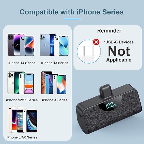 Mini Portable Charger Power Bank for iPhone, 5200mAh External battery Charging Bank, 20W PD Fast Charging Battery Pack Portable Phone Charger for iPhone 14 Pro Max/14/13/12/11/XR/X/8/7/6/SE series thumbnail 2