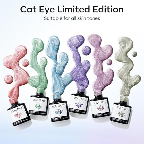 modelones Cat Eye Gel Nail Polish 6 Colors Red Green Silver Purple Blue Glitter Cat Eye Gel Polish Holographic 9D Semi-transparent With Magnet Soak Off Led Nail Art DIY Salon Gifts For Women Girl thumbnail 4