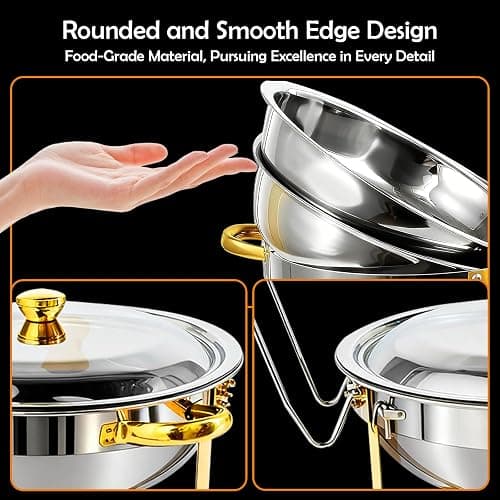 ALSO GO Round Chafing Dishes for Buffet 4 Pack, 6QT Chafing Dishes Buffet Set Gold, Catering Food Warmer for Parties Buffet with Full Size Chafing Pans, Stainless Steel Warming Trays for Thanksgiving thumbnail 3