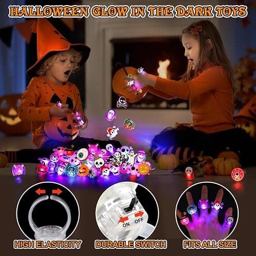 Halloween Party Favors 50Pcs Trick or Treats Halloween Toys for Kids | Halloween Party Favors for Kids & Adults, Non‑candy Gift Bag Fillers, Light Up Rings for Halloween party supplies thumbnail 6