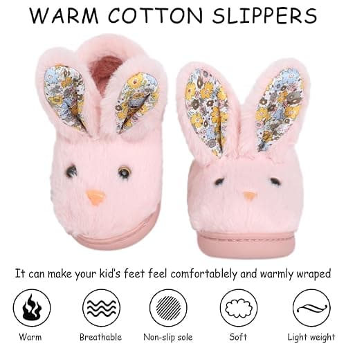 Girls Toddler Slippers Boys Cozy House Shoes for Little Kids Cute with Bunny Design Plush Indoor Warm Winter Slippers Non-Slip thumbnail 2