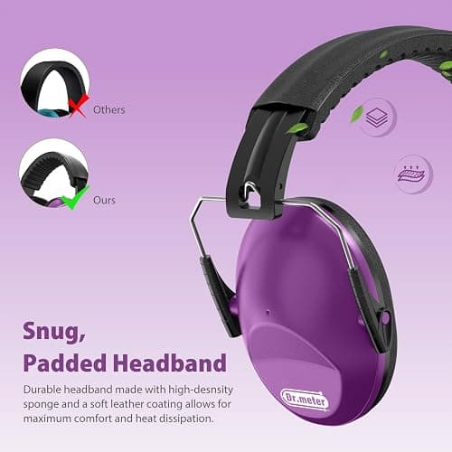 Dr.meter Ear Muffs for Noise Reduction SNR27.4 Kids Ear Protection with Adjustable Headband - Kids Noise Cancelling Headphones for Concerts, Football Game, Fireworks and Air Shows - Dark Purple thumbnail 4